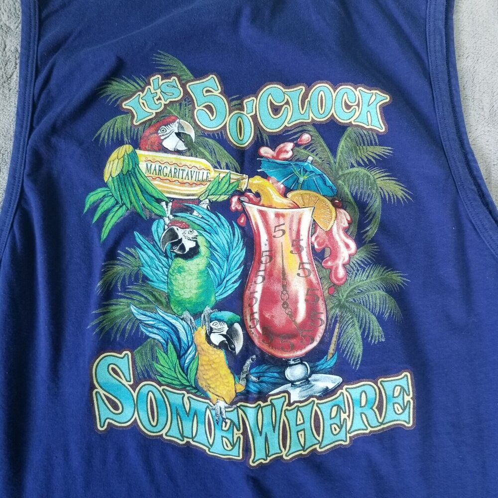 Margaritaville Cancun Tank Top Shirt Unisex Blue Large IT'S 5 O'CLOCK SOMEWHERE
